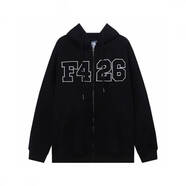 f426衛(wèi)衣同款大OGO刺繡章若楠得吃戰(zhàn)袍外套立領(lǐng)情侶男女百搭秋冬 黑色【毛圈】 S