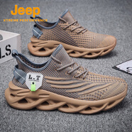 JEEP SPIRIT大碼47男鞋2025新款春季跑步鞋46透氣飛織網(wǎng)面運動休閑鞋45刀鋒鞋 2206卡其/高檔耐磨不臭腳 43
