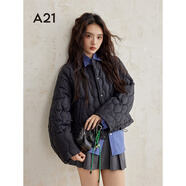 A21女裝黑色圓領(lǐng)棉衣2024冬季新款韓版設(shè)計感暗扣寬松落肩袖棉服 黑色 S