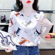 登森奧奧短袖t恤女2025夏季新款寬松印花半袖體恤衫女裝上衣夏裝打 夏汁維婭-橙色 L 建議100-115斤