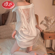 浪莎（LangSha）性感睡衣春秋款女2025新款男友風(fēng)冰絲襯衫睡裙薄款純欲風(fēng)女可外穿 白色蕾絲精致款 S (80-100)斤