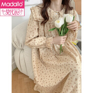 莫代爾睡裙女秋冬日系甜美小碎花娃娃領(lǐng)長(cháng)袖長(cháng)褲可外穿加厚棉麻磨毛套裝 睡裙 S