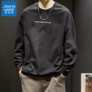 真維斯（Jeanswest）美式重磅純棉圓領(lǐng)長袖T恤男潮牌印花衛(wèi)衣灰色春秋寬松休閑打底衫 黑色 XL 適合145-160斤