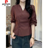 皮爾卡丹（pierre cardin）長(cháng)袖襯衣女秋季新款韓版時(shí)尚純色氣質(zhì)褶皺收腰顯瘦洋氣上衣 紅色 S