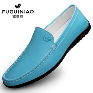 富貴鳥(niǎo)高級豆豆鞋男真皮夏季透氣軟底男士皮鞋英倫風(fēng)時(shí)尚潮流休閑樂(lè )福鞋 藍色 富貴鳥(niǎo)8號倉82302 40  標準皮鞋碼