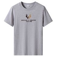 賓宇兄弟夏裝新款純棉短袖男T恤韓版修身半袖大碼體恤潮流上衣服 T5154淺灰色 M ( 建議105-125斤)