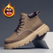 卡丹路【頭層牛皮】春季時(shí)尚男馬丁靴潮靴男士機車(chē)靴大黃靴舒適男士靴子 軍綠色 軍綠色加絨 41