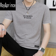 羅伊王子&Roy&prince短袖男2025新款夏季t恤圓領(lǐng)潮流夏裝修身半袖體恤潮牌冰絲衣服 805淺灰 XL