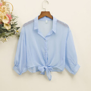 蔓草寇小披肩群子外搭披風(fēng)女夏季薄款外搭防曬上衣短款百搭透明開(kāi)衫雪紡 藍色 XL