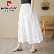 皮爾卡丹（pierre cardin）刺繡雙層苧麻A版半身裙女夏季新款松緊腰顯瘦高端亞麻長(cháng)裙子春秋 2024白色蕾絲半身裙2025 M