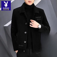 花花公子（PLAYBOY）新款男士毛呢大衣短款秋冬季呢子外套男加厚夾克上衣高檔休閑風(fēng)衣 氣質(zhì)黑 5XL 建議185斤-205斤