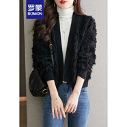 羅蒙黑色時(shí)尚洋氣短外套女2024秋季新款顯瘦長(cháng)袖高級感外搭小披肩開(kāi)衫 黑色 均碼