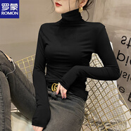 羅蒙（ROMON）莫代爾黑色高領(lǐng)打底衫女春秋洋氣內(nèi)搭長袖T恤修身薄款堆堆領(lǐng)上衣 黑色 L (建議109-121斤)