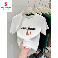皮爾卡丹（pierre cardin）2025顯瘦白色正肩夏修身含棉短袖T恤女韓版時(shí)尚百搭減齡上衣 白色(字母毛絨兔子款) S
