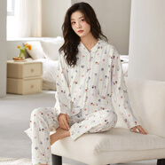曼妮朵春秋卡通女士睡衣孕婦月子服純棉長袖套裝輔乳期產(chǎn)后媽媽裝家居服 Y8789-4 可愛小狗【7A級抑菌】 L碼建議體重100-120斤