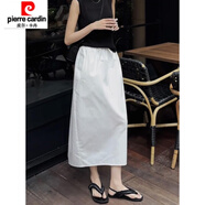 皮爾卡丹夏季新款女士休閑日系半身裙松緊腰抽繩花苞裙后開(kāi)叉中長(cháng)裙子 白色 M (建議100斤以?xún)?