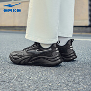 鴻星爾克（ERKE）跑步鞋新款驁風(fēng)軟底革面耐磨運(yùn)動(dòng)鞋復(fù)古潮流休閑老爹鞋男 正黑/碳灰 39
