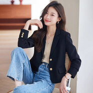 普妮姿黑色西裝外套女2025春秋新款時(shí)尚小個子今年流行休閑短款顯瘦西服 AWY8801#單件黑色西裝 2XL 【建議119-128斤】