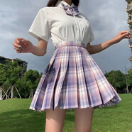 瑟空（SEKONG）2025夏新款日系短袖jk制服女學院風格子百褶裙學生水手服套裝YXQ 芋泥蛋糕【純白短袖+格裙+領結】大禮包 XL