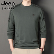 吉普（JEEP）衛(wèi)衣男春秋季新款T恤潮流圓領(lǐng)套頭打底衫時尚百搭休閑男士體恤 灰綠色 M 165建議90-115斤