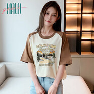 Halo Queen短袖T恤女夏季韓版植物印花半袖女裝潮流上衣女H143T1410