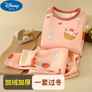 迪士尼兒童加絨保暖內衣套裝男女童寶寶加厚冬季新款睡衣秋衣秋褲家居服 粉女孩-加/絨加/厚 WY 100 建議身高85-95cm