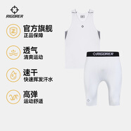 準者健身服男式高彈速干透氣籃球跑步運動(dòng)套裝短袖壓縮衣打底緊身衣褲 純白色603+453-1 【背心+五分褲】 XL