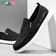 卡帝樂(lè)鱷魚(yú)（CARTELO）男鞋夏季2025韓版帆布鞋男透氣百搭一腳蹬懶人休閑鞋男 黑色 39碼