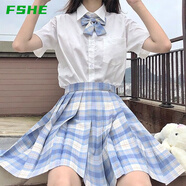 FSHE右瞄瞄jk套裝全套日系學(xué)生甜美可愛女學(xué)院風(fēng)jk制服格裙一整套 冰淇淋套裝_白襯衫短袖_襯衫+裙 M