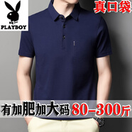 花花公子大肚胖子肥佬T恤男2025夏季新款短袖加肥加大碼商務(wù)寬松體恤衫薄 2233真口袋深藍(lán)色 XL 175/88A 125-140斤