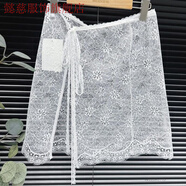 懿慈屁簾韓國系帶一片式罩裙透視蕾絲花邊紗裙氛圍感屁簾疊穿中長款裙 白色短款 均碼