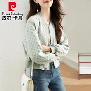 皮爾卡丹（pierre cardin）輕奢高檔短外套女春秋季夾克時(shí)尚氣質(zhì)顯瘦休閑長(cháng)袖壓花長(cháng)袖棒球服 綠色 M 建議95-105斤