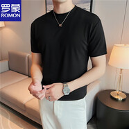 羅蒙（ROMON）純棉半高領(lǐng)短袖男士打底衫彈力T恤小高領(lǐng)半袖百搭上衣中領(lǐng)彈力潮 251黑色圓衣領(lǐng)短.款袖 2XL (150-165斤)