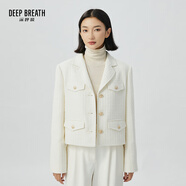 深呼吸DEEP BREATH女裝通勤氣質(zhì)小翻領(lǐng)墊肩小香風外套女A400900 白 S (2碼)