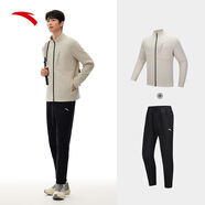 安踏運(yùn)動(dòng)套裝男運(yùn)動(dòng)服秋冬季跑步針織棉質(zhì)休閑套開(kāi)衫上衣長(zhǎng)褲兩件套 沙丘灰-1 M/170