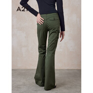 A21女裝高腰工裝褲女春秋季美式休閑百搭微喇顯瘦長(cháng)褲 深綠 30
