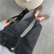 VJWK修身女生牛仔褲緊身春天小腳褲145小個子七分藍(lán)灰小腳毛邊緊身牛 黑灰九分 28