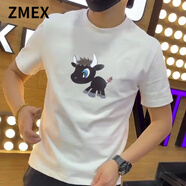ZMEX短袖t恤男2025新款潮流休閑上衣體恤衫純色打底衫半袖男裝 白色【小?！?M 建議90-115斤