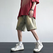 POUM男裝聯(lián)名牛仔短褲男夏季新款美式機能風(fēng)潮牌水洗做舊寬松休閑褲子 CRB-5796復古色 3XL