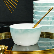 國玥景德鎮骨瓷碗具家用陶瓷餐具整套釉下彩碗筷創(chuàng  )意米飯碗具吃面大碗 云錦萬(wàn)里4.5英寸方碗1個(gè)