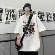 南極人短袖T恤男夏季薄款字母印花休閑t恤打底港風學生寬松圓領(lǐng)半袖上衣 卡其色 M