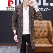 皮爾卡丹品牌男裝中長款針織衫外套風(fēng)衣長衫男士開衫毛衣男個性發(fā)型師韓版修身純色針織 9309咖啡色 M