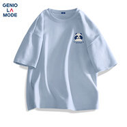 GENIOLAMODEt恤男純棉透氣夏季休閑時(shí)尚簡(jiǎn)約印花百搭短袖男生衣服 冰藍(lán) S