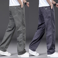 【純棉耐磨】春秋季純色休閑褲男士寬松大碼直筒褲工裝加絨工作褲 軍綠色+鐵灰色 【夏薄款】 XL 【適合140-160斤體重】