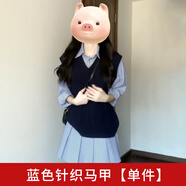 雪妃藍琪（XUEFEILANQI）2025春季連衣裙新款早春韓系學(xué)院風(fēng)條紋襯衫裙子女春秋短裙套裝 藍色針織馬甲【單件】 S