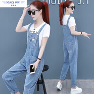 GTYUWVG學(xué)院背帶褲女裝2025年春夏季新款ins韓版薄款寬松顯瘦牛仔褲子 藍(lán)色背帶褲長(zhǎng) 款 均碼 s_建議90-100斤