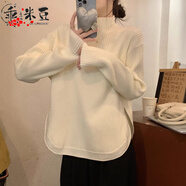 乖米豆秋冬大碼慵懶風(fēng)針織打底衫內(nèi)搭胖mm設(shè)計感寬松半高領(lǐng)加厚毛衣上衣 杏色 M 80-100斤