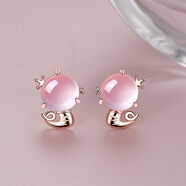 胖東來(lái)同款蛇年耳環(huán)本命年銀耳釘女氣質(zhì)粉水晶生肖蛇耳飾新年女生 玫瑰金色皇冠蛇耳釘一對