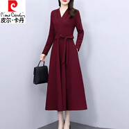 皮爾卡丹（pierre cardin）高檔女士連衣裙2025春秋季紅色氣質(zhì)長(cháng)裙媽媽洋氣高貴收腰顯瘦裙子 圖片色 2XL 【125-135斤】