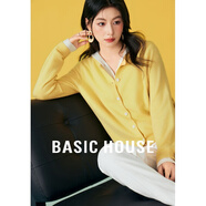 百家好（Basic House）2025春新款羊毛針織開(kāi)衫女連帽假兩件上衣外套設計感內搭打底衫 黃色 M